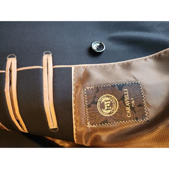 MENS 2 BUTTON SUPER 150S BLACK WOOL FEEL SUIT FLAT FRT PANT - Picture 2 of 5